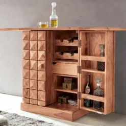 Rootz Home Bar - Fold-out Bar - Vitrineskab - Vinopbevaring - Drikkevareopbevaring - Massivt træ Acacia - Country Style - Barskab