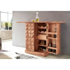 Rootz Home Bar - Fold-out Bar - Vitrineskab - Vinopbevaring - Drikkevareopbevaring - Massivt træ Acacia - Country Style - Barskab