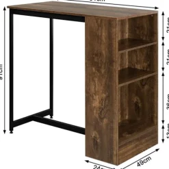 Rootz Home Barbord med vinhylde - Højt Bistrobord - Køkkenbord - Træmateriale - 91cm x 91cm x 49cm