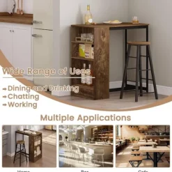 Rootz Home Barbord med vinhylde - Højt Bistrobord - Køkkenbord - Træmateriale - 91cm x 91cm x 49cm