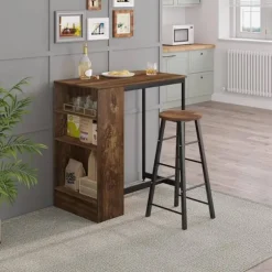 Rootz Home Barbord med vinhylde - Højt Bistrobord - Køkkenbord - Træmateriale - 91cm x 91cm x 49cm