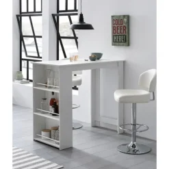 Rootz Hvid 120 x 107,5 x 60 cm Barbord Køkkenbord i træ - Bardisk med integreret hylde - Bar Bistro Bord Køkken Rektangulært - Festbord træbord - Vægm | Fyndiq