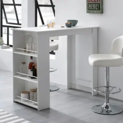 Rootz Hvid 120 x 107,5 x 60 cm Barbord Køkkenbord i træ - Bardisk med integreret hylde - Bar Bistro Bord Køkken Rektangulært - Festbord træbord - Vægm | Fyndiq
