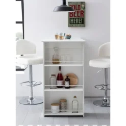 Rootz Hvid 120 x 107,5 x 60 cm Barbord Køkkenbord i træ - Bardisk med integreret hylde - Bar Bistro Bord Køkken Rektangulært - Festbord træbord - Vægm | Fyndiq