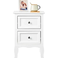 Rootz hvidt sengebord - Natbord - Opbevaringsskab - Rigelig opbevaringsplads - Elegant design - Holdbar - 40 cm x 60 cm x 30 cm