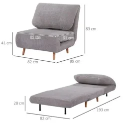 Rootz 2-i-1 lænestolsseng - Justerbar nakkestøtte - Corduroy Look - Grå - 82 cm x 8 cm x 83 cm