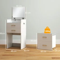 Rootz 3-i-1 make-up bordsæt - Vaskebord - Sengebord - Rigelig opbevaring - 48 cm x 40 cm x 90 cm