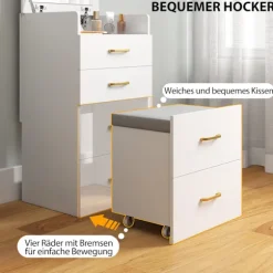 Rootz 3-i-1 make-up bordsæt - Vaskebord - Sengebord - Rigelig opbevaring - 48 cm x 40 cm x 90 cm