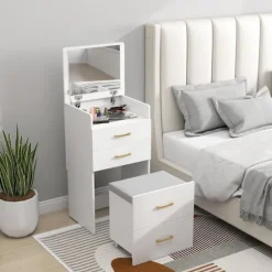 Rootz 3-i-1 make-up bordsæt - Vaskebord - Sengebord - Rigelig opbevaring - 48 cm x 40 cm x 90 cm