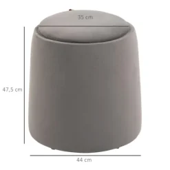 Rootz 2-i-1 Velvet Look Opbevaringsskammel - Ottoman - Fodstøtte - Skjult opbevaring - Aftageligt bakkelåg - 44 cm x 47,5 cm - Mørkegrå