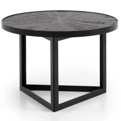 Rootz Industrial Design Sofabord - Rundt bord - Trekantet stel - Håndlavet - Mangotræ - Unikt - 58cm x 58cm x 40cm