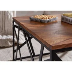 Rootz Industrial Sofabord - Metalstel - Stuebord - Træ - 60 x 35 x 60 cm