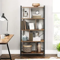 Rootz Industrial Style 4-hylde bogreol - Vintage Brun-Sort - Spånplade stål - 74 cm x 30 cm x 154,5 cm - Opbevaring til hjemmekontor - Industrielt des | Fyndiq