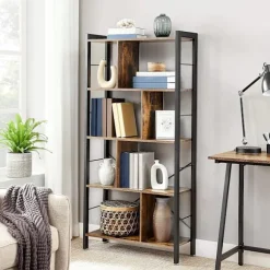 Rootz Industrial Style 4-hylde bogreol - Vintage Brun-Sort - Spånplade stål - 74 cm x 30 cm x 154,5 cm - Opbevaring til hjemmekontor - Industrielt des | Fyndiq