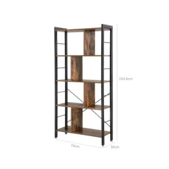 Rootz Industrial Style 4-hylde bogreol - Vintage Brun-Sort - Spånplade stål - 74 cm x 30 cm x 154,5 cm - Opbevaring til hjemmekontor - Industrielt des | Fyndiq