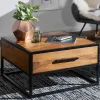 Rootz industrielt sofabord - sidebord - massivt træ - brun - luksus retro vintage glas sofabord med opbevaringsplads - 65 x 38 x 65 cm