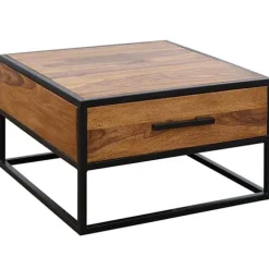 Rootz industrielt sofabord - sidebord - massivt træ - brun - luksus retro vintage glas sofabord med opbevaringsplads - 65 x 38 x 65 cm