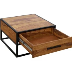 Rootz industrielt sofabord - sidebord - massivt træ - brun - luksus retro vintage glas sofabord med opbevaringsplads - 65 x 38 x 65 cm