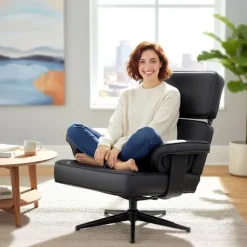 Rootz justerbar lænestol med fodskammel - Lænestol - Afslapningslænestol - Nakkestøtte - Kunstlæder, Grå, 91x79x89cm (stol), 59x53x40cm (skammel)