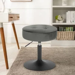 Rootz Justerbar Velvet Barstol - Skrankestol - Drejelig skammel - Holdbar, Moderne, Multifunktionel - Sædediameter 39,5 cm, Højde 49,5-65 cm, Basediam | Fyndiq