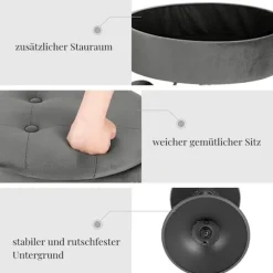 Rootz Justerbar Velvet Barstol - Skrankestol - Drejelig skammel - Holdbar, Moderne, Multifunktionel - Sædediameter 39,5 cm, Højde 49,5-65 cm, Basediam | Fyndiq