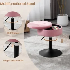 Rootz Justerbar Velvet Barstol - Bordstol - Køkkentaburet - Holdbar, moderne, multifunktionel - Opbevaringsplads - 39,5 cm x 49,5-65 cm x 38,5 cm