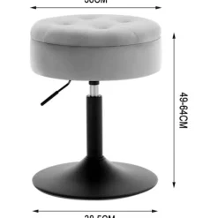 Rootz Justerbar Velvet Barstol - Bordskammel - Køkkentaburet - Holdbar, Multifunktionel, Opbevaringsplads - 39,5 cm Sædediameter, Højde 49,5-65 cm