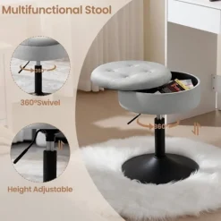 Rootz Justerbar Velvet Barstol - Bordskammel - Køkkentaburet - Holdbar, Multifunktionel, Opbevaringsplads - 39,5 cm Sædediameter, Højde 49,5-65 cm