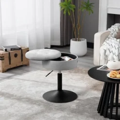 Rootz Justerbar Velvet Barstol - Bordskammel - Køkkentaburet - Holdbar, Multifunktionel, Opbevaringsplads - 39,5 cm Sædediameter, Højde 49,5-65 cm