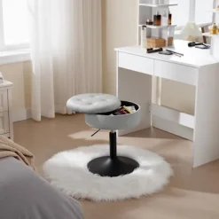 Rootz Justerbar Velvet Barstol - Bordskammel - Køkkentaburet - Holdbar, Multifunktionel, Opbevaringsplads - 39,5 cm Sædediameter, Højde 49,5-65 cm