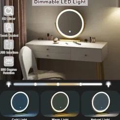 Rootz justerbart sminkebordssæt - Sminkebord med skammel - Makeup skrivebord med LED-spejl - Ergonomisk komfort - Rigelig opbevaring - Robust design - | Fyndiq