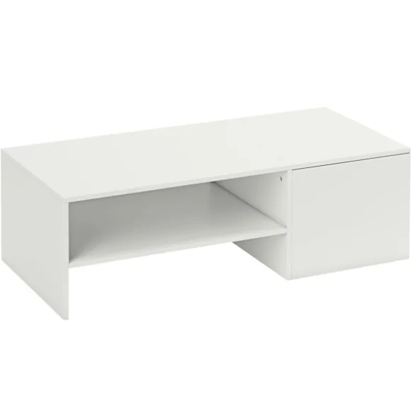 Rootz Justerbart Sofabord - Løftebord - Hvidt Opbevaringsbord - Glideflade, Skjult Opbevaring, Spånplade, Metalskinner, 110x52x36 cm
