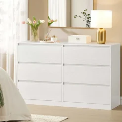 Rootz Kailyn Kommode med seks skuffer - Kommode - Opbevaringsenhed - Maksimerer soveværelsespladsen - Hvid - 40 x 119,4 x 75 cm