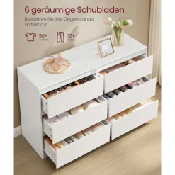 Rootz Kailyn Kommode med seks skuffer - Kommode - Opbevaringsenhed - Maksimerer soveværelsespladsen - Hvid - 40 x 119,4 x 75 cm