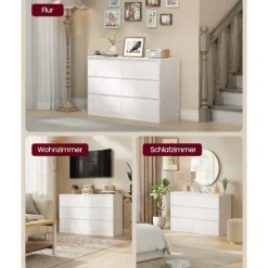 Rootz Kailyn Kommode med seks skuffer - Kommode - Opbevaringsenhed - Maksimerer soveværelsespladsen - Hvid - 40 x 119,4 x 75 cm