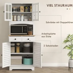 Rootz Kitchen Cabinet med glasdøre - Opbevaring af opvask - Spisestueskab - rigelig opbevaring - 68 x 39,5 x 170 cm, hvidbrun