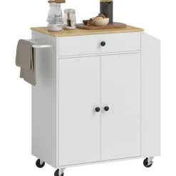 Rootz Kitchen Cart med skuffe - Mobil opbevaring - Alsidig vogn - Justerbare hylder - 82 x 38 x 86,5 cm - Hvid og brun