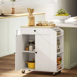 Rootz Kitchen Cart med skuffe - Mobil opbevaring - Alsidig vogn - Justerbare hylder - 82 x 38 x 86,5 cm - Hvid og brun