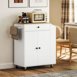 Rootz Kitchen Cart med skuffe - Mobil opbevaring - Alsidig vogn - Justerbare hylder - 82 x 38 x 86,5 cm - Hvid og brun