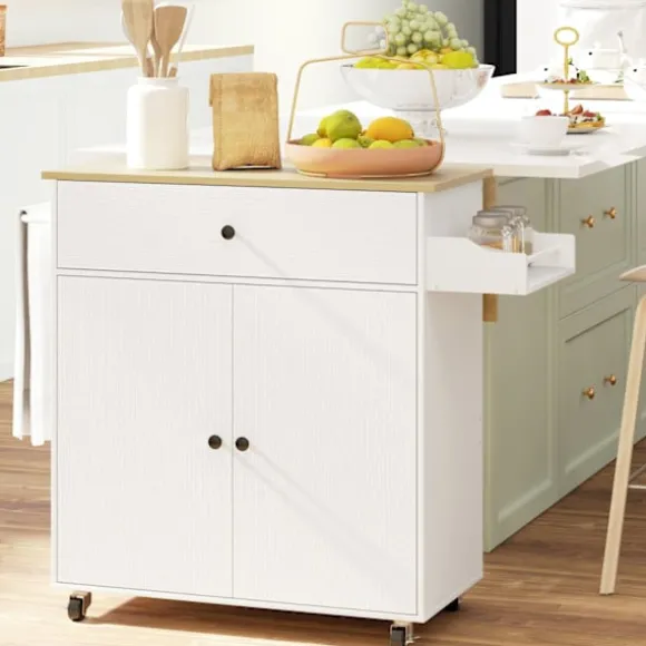 Rootz Kitchen Cart med skuffe - Kitchen Island - Serveringsvogn - Alsidig opbevaring - 106 cm x 42 cm x 87 cm