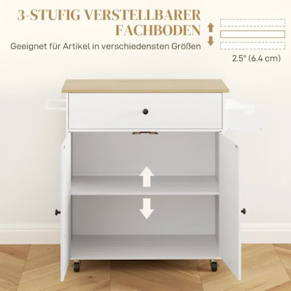 Rootz Kitchen Cart med skuffe - Kitchen Island - Serveringsvogn - Alsidig opbevaring - 106 cm x 42 cm x 87 cm