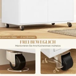 Rootz Kitchen Cart med skuffe - Kitchen Island - Serveringsvogn - Alsidig opbevaring - 106 cm x 42 cm x 87 cm