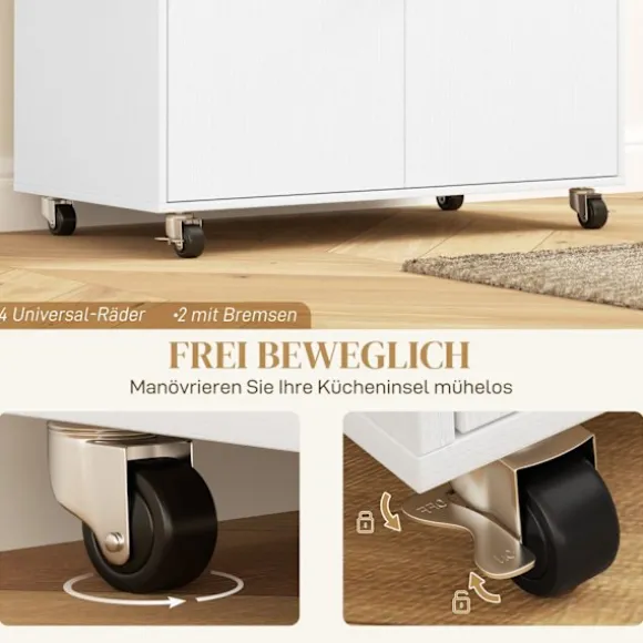 Rootz Kitchen Cart med skuffe - Kitchen Island - Serveringsvogn - Alsidig opbevaring - 106 cm x 42 cm x 87 cm