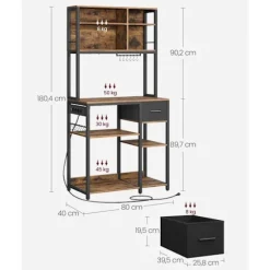 Rootz Kitchen hylde - Opbevaringsstativ - Arrangør - Vintage Design - 40 cm x 80 cm x 180,4 cm