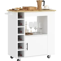 Rootz Kitchen Trolley - Rolling Island - Bærbar vogn - Vinstativer & opbevaring - Rubberwood Top - 83L X 40W X 83H CM