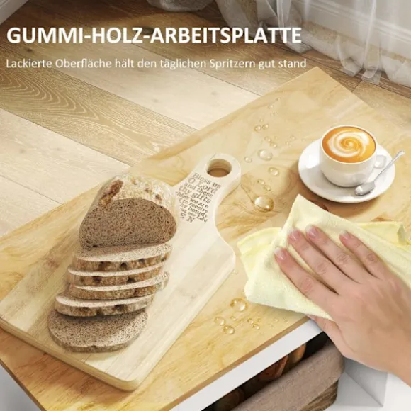Rootz Kitchen Trolley - Rolling Island - Bærbar vogn - Vinstativer & opbevaring - Rubberwood Top - 83L X 40W X 83H CM