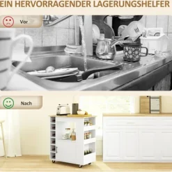 Rootz Kitchen Trolley - Rolling Island - Bærbar vogn - Vinstativer & opbevaring - Rubberwood Top - 83L X 40W X 83H CM