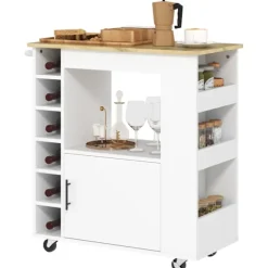 Rootz Kitchen Trolley - Rolling Island - Bærbar vogn - Vinstativer & opbevaring - Rubberwood Top - 83L X 40W X 83H CM