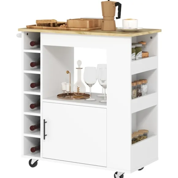 Rootz Kitchen Trolley - Rolling Island - Bærbar vogn - Vinstativer & opbevaring - Rubberwood Top - 83L X 40W X 83H CM