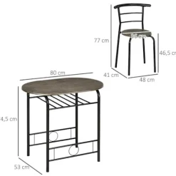 Rootz køkkenbordssæt - spisestuesæt - 3-delt bistrosæt - 1 bord - 2 stole - MDF/metal - Sort - 80 cm x 53 cm x 74,5 cm